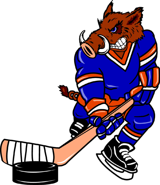 Razorback hockey player team mascot color vinyl sports sticker. Customize on line. Razorback Hockey 2